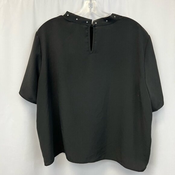 Divided Womens Blouse Black Short Sleeve Studded Mock Neck Boxy Fit Plus 18 - Picture 7 of 11